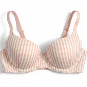 Cacique Striped Lightly Lined Balconette Bra Pink White Underwire 42DDD